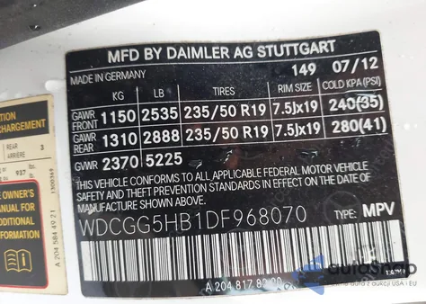 2013 Mercedes-Benz Glk 350 из США, поврежденный, VIN WDCGG5HB1DF968070